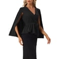 thumbnail image 4 of MODA NOVA Juniors Elegant V Neck Cloak Sleeve Blouse Tie Waist Faux Wrap Peplum Tops, 4 of 5