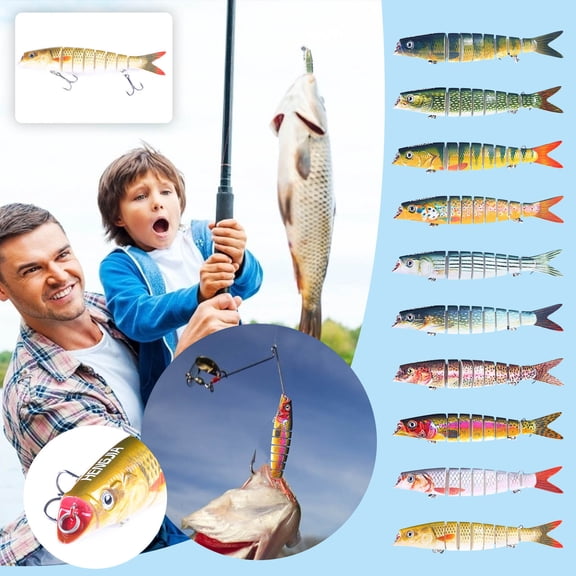 RICHMJ Multi Jointed Fishing Lures, 5.3in 8-Segment Lifelike Swimbait for Bass Trout Walleye, Slow Sinking Hard Lure with Treble Hooks, Realistic Topwater Freshwater Saltwater Fishing Bait (F)