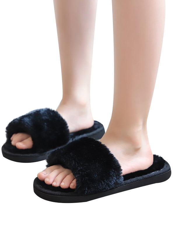 girls fluffy slider slippers