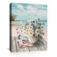 thumbnail image 1 of HGTUSJHC Lienzo de baño para pared, diseño de flores, playa, decoración moderna de la pared, pintura de margaritas, obras de arte enmarcadas para dormitorio, acuarela, océano, decoración de pared, col, 1 of 1