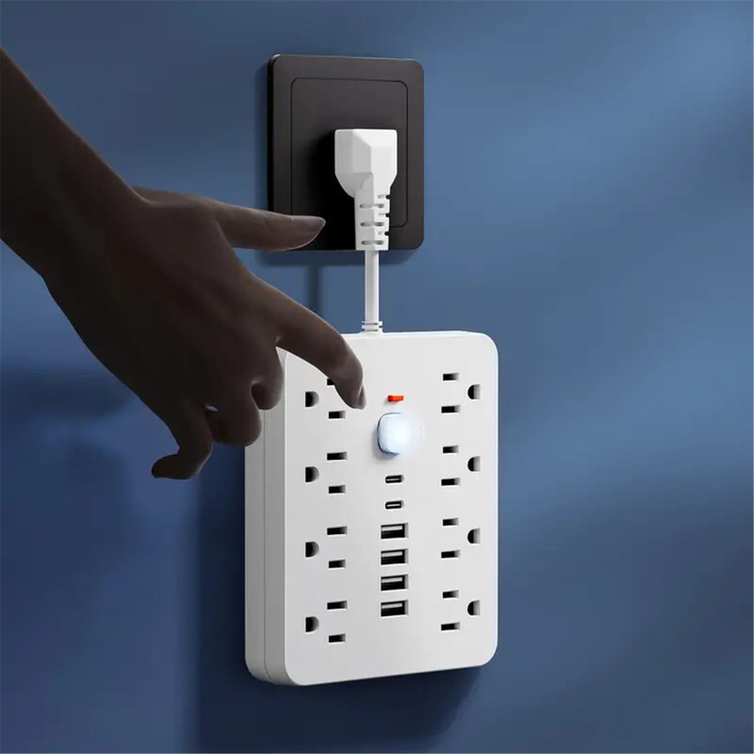 14 in 1 Multi-function Power Strip Surge Protector with 8 Outlets,4 USB and 2 USB C Ports,Extension Cord,Flat Plug,Wall Mount,Overload Protection Desk USB Charging Station for Home,Office(Black)