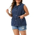 thumbnail image 1 of GRACE & GRANDEUR Women's Plus Size Fashion Sleeveless Jacket Drawstring Zip Denim Vest 2X Dark Blue, 1 of 6