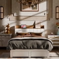 thumbnail image 2 of Full Size Bed Frame with Soft PU Leather Headboard Wooden Platform Bed Frame with Storage Drawers and Charging Station No Box Spring Needed, 2 of 11