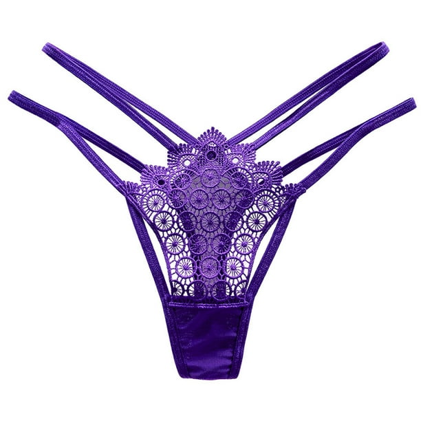 Gibobby Tangas de sexy para mujer Bragas de tanga con correa fina entrelazada con bordado hueco de encaje de brote sexy para mujer Morado Talla unica Bodega Aurrera en linea