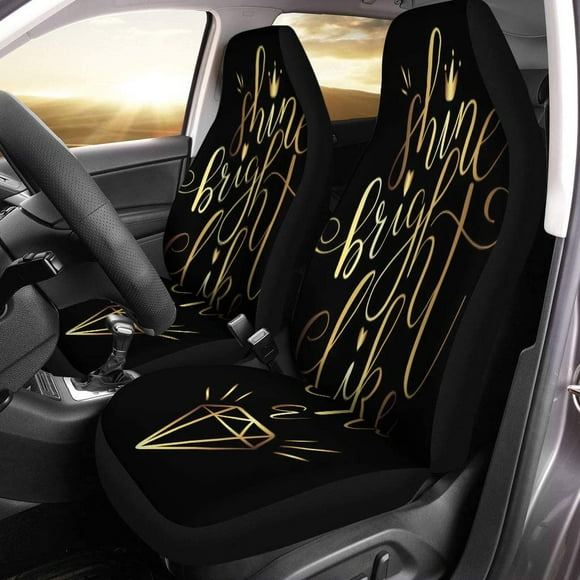 POGLIP Set of 2 Car Seat Covers Text of Lettering Shine Bright Like Diamond Typo Anniversary Universal Auto Front Seats Protector Fits for Car,SUV Sedan,Truck