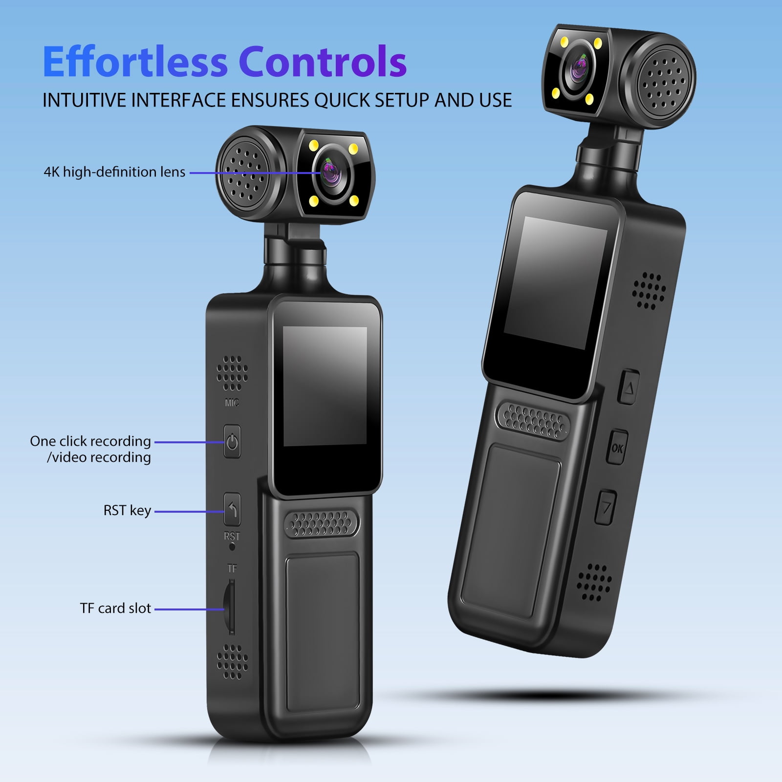 Mini Body Camera with Video: 4K Action Camera, Small Cameras for Vlogging, Pocket Portable Cam with Back Clip, Daily