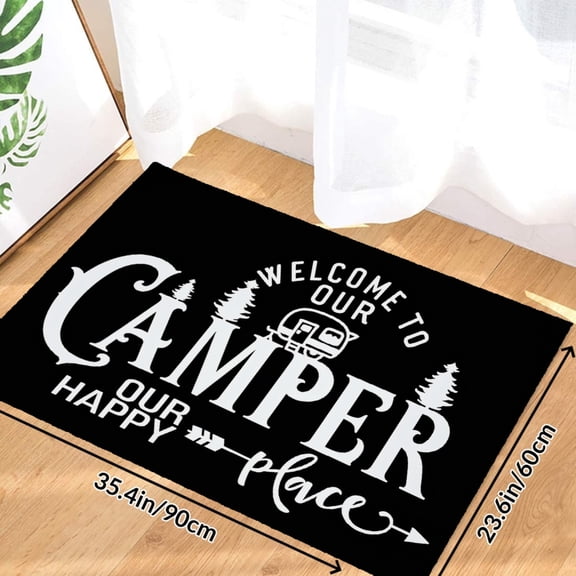 Welcome To Our Camper Happy Place Soft Small Velvet Area Rugs Non Slip Indoor Floor Carpet for Living Room Bedroom Decor
