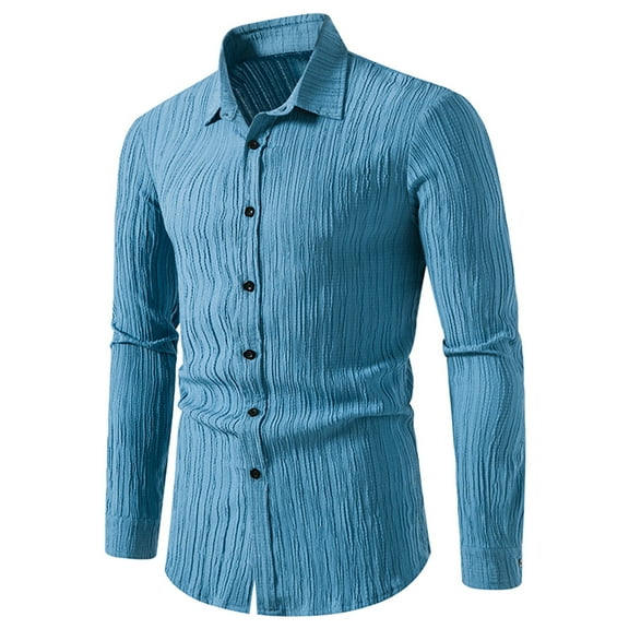 Men's Long Sleeves Button Down Dress Shirts Stretch Performance Vertical Striped Slim Fit Shirts Herringbone Shirt