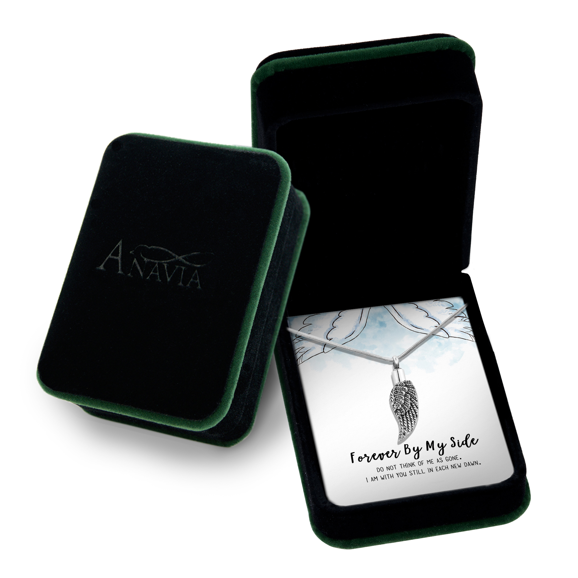 Anavia Ancient Silver Angel Wing Cremation Jewelry Stainless Steel Keepsake Memorial Urn Necklace for Human with"Forever By My Side" Comfort Card