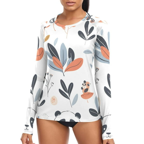 joogoo Womens UPF 50 Sun Shirts Cute Panda and Grass Long Sleeve UV Protection Rash Guard Tops S