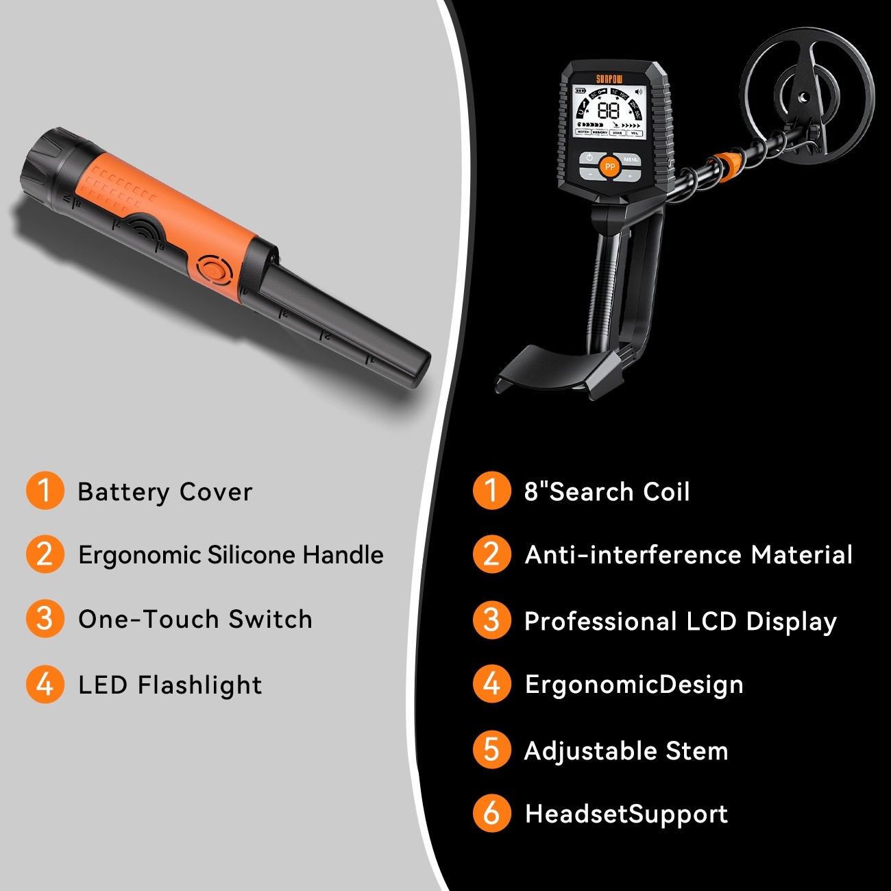 Metal Detector for All Ages: Waterproof Design for Gold Hunting, Reliable Anti-Interference Technology, Clear LCD Screen, Multiple Modes, IP68 Coiled Head