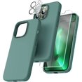 thumbnail image 1 of TOCOL Funda 5 en 1 para iPhone 13, con 2 protectores de pantalla + 2 protectores de lente de cámara, funda de silicona líquida para iPhone 13, azul medianoche, 1 of 4