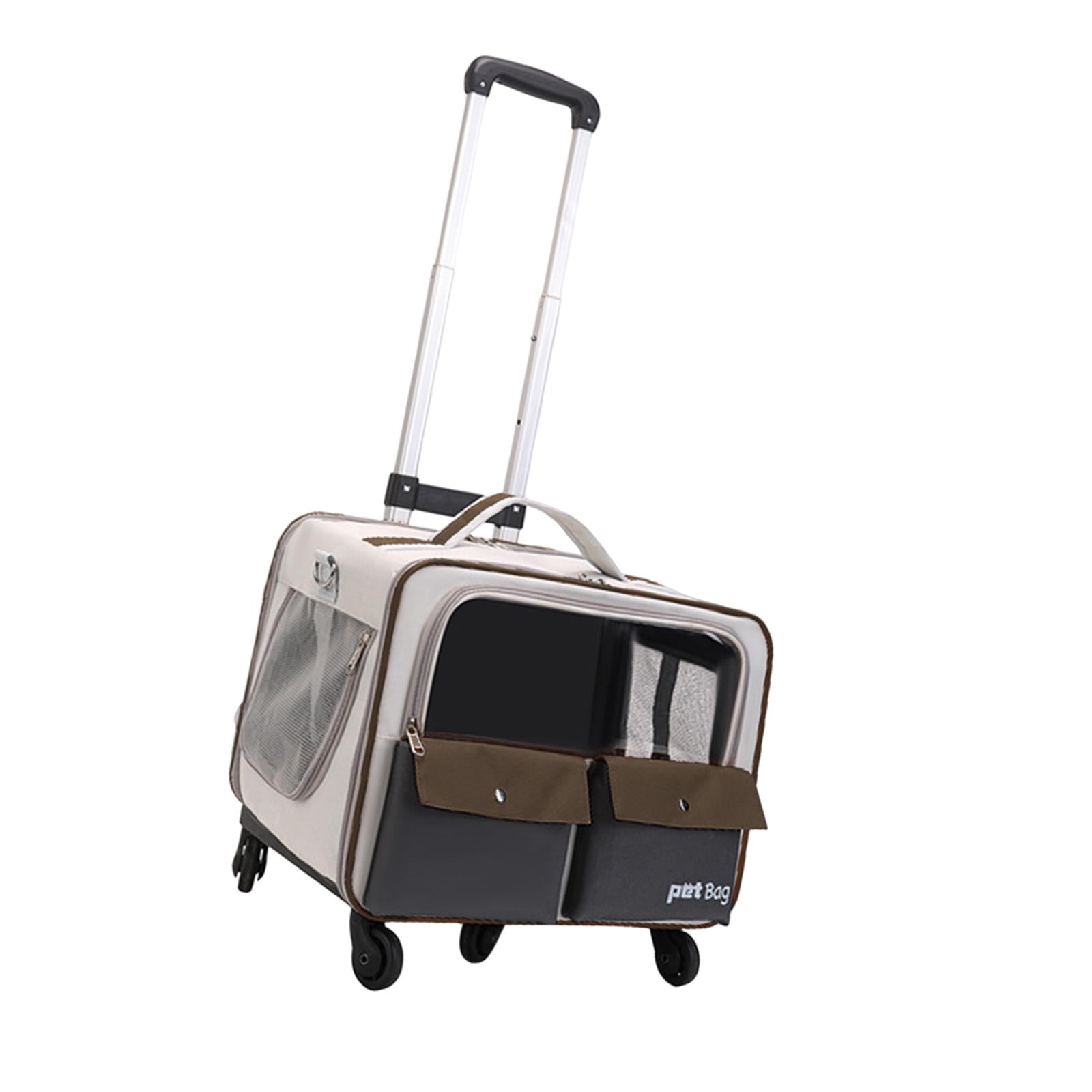 Serenable Cat Trolley Bag Pet Carrier Portable Smooth Zipper Transparent Window Dog Backpack, Pet Travel Bag for Cats Puppy Kitten Dogs Coffee Color