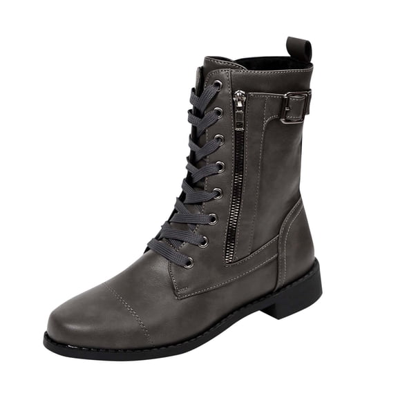 KEGIRLOM Women's Fashion Casual Round Toe Mid-Calf Solid Color And Fall Style Boots Side Zipper Boots Gray 6