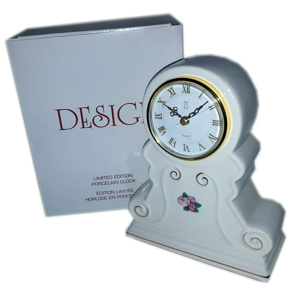 1998 PS Design Porcelain w/ Rose Quartz Table Desk Clock Limited