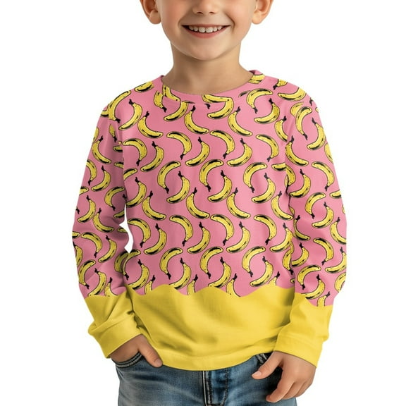 DISNIMO Banana Print Boys T Shirt Long Sleeve T Shirts for Kids Crew Neck Tshirt Girls Cute T-Shirts for 3-4 Year Old Girls Clothes Long Sleeve Shirts for Boys Soft Shirts Kids Fall Outfits