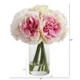 thumbnail image 2 of Nearly Natural Pink 11" Peony Bouquet Artificial Plant in Glass Vase, 2 of 3