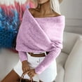 thumbnail image 4 of Olyvenn Women's Off Shoulder Sweaters Sexy Crisscross Wrap Knit Sweater Batwing Sleeve Pullover Sweaters Casual Fall Tops Purple Free Size, 4 of 8
