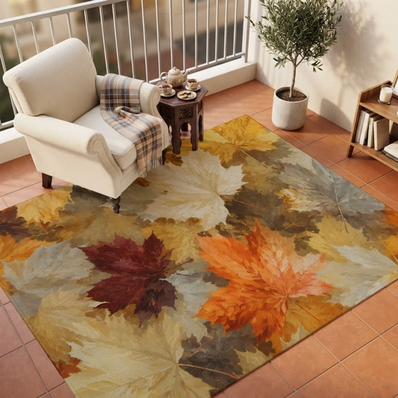 Maple Leaves Fall Area Rugs 5'x7', Washable Small Throw Rugs for Laundry Room Playroom, Thanksgiving Autumn Botanical Indoor Outdoor Rug Non-Slip Low Pile Carpet Runner Reversible Floor Mats
