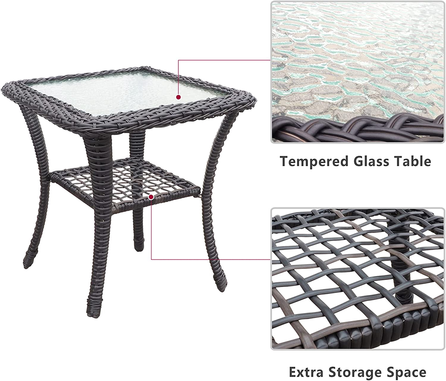 ATR 3-Piece Outdoor Patio Wicker Rocking Chairs Set,Rattan Rocker Chair Sets with Side Table for Porch,Khaki