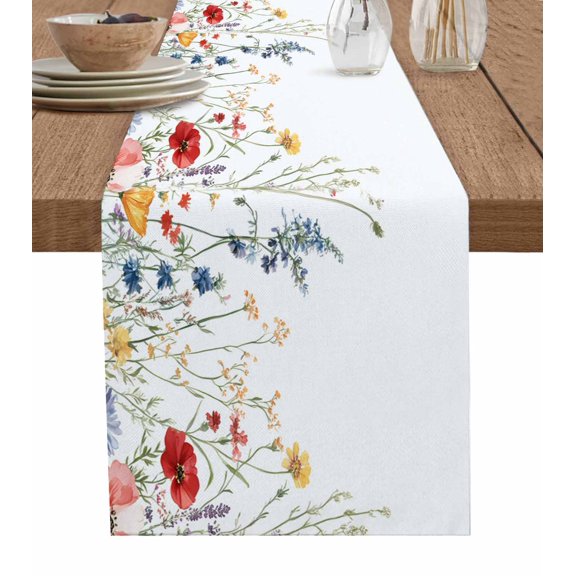 Spring Floral Table Runner 60 Inches, Summer Botanical Watercolor Modernism Bed Runner Dresser Scarves Tabletop for Indoor Outdoor Parties/Ceremony/Banquet, 13" x 60"