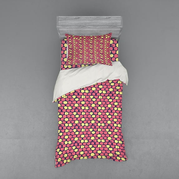 Abstract Duvet Cover Set, Repetitive Grungy Sketchy Polka Dots Minimalist Print, Bedding Set with Shams and Fitted Sheet, 3 Sizes, by Ambesonne