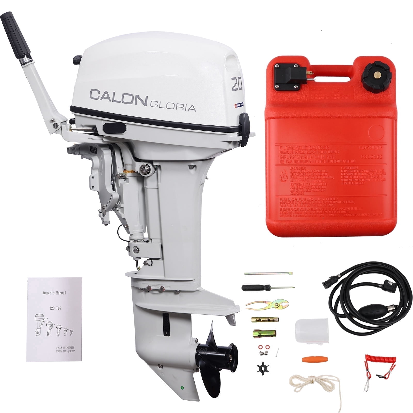 CALON 20HP 2-Stroke Outboard Motor, T20BS Manual Start Tiller Control Boat Engine, 15-Inch Short Shaft Marine Motor for Jon Boats Fishing Pontoons