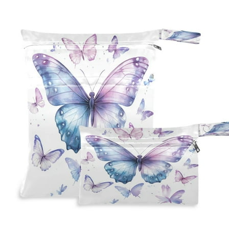 2 Pack Wet Dry Bags Waterproof Reusable Wet Bag with Handle for Travel,Diapers,Dirty Gym Clothes and Toiletries A Flock Of Butterflies