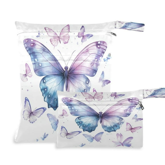 2 Pack Wet Dry Bags Waterproof Reusable Wet Bag with Handle for Travel,Diapers,Dirty Gym Clothes and Toiletries A Flock Of Butterflies
