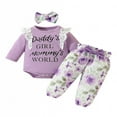 thumbnail image 1 of Baby Girls 3Pcs Fall Outfits Long Sleeve Lace Ruffle Romper + Pants + Headband Set Infant Clothes, 1 of 7