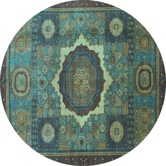Ahgly Company Indoor Round Oriental Light Blue Modern Area Rugs, 5' Round