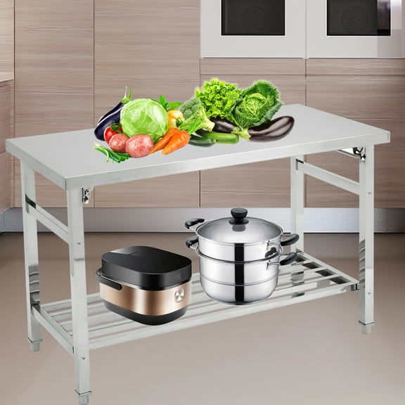 Stainless Steel Table for Prep & Work, 24 x 59 Inches, Folding Commercial Heavy Duty Table with Adjustable Undershelf, for Commercial Kitchen, Restaurant, Hotel and Garage
