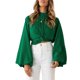 thumbnail image 5 of VISgogo Blusa Femenina, Tops Cortos Anudados de Manga Larga con Cuello Redondo de Color Sólido para Damas, Verde/Negro/Albaricoque, S/M/L/XL VISgogo  moda, 5 of 8