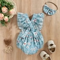 thumbnail image 5 of Odeerbi Baby Bodysuit Layette Set Onesie for Toddler Girls 2025 Fashion Cute Flowers Print Ruffles Flying Sleeve Romper Bow Headdress Suit Blue, 5 of 9