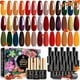 thumbnail image 3 of MEFA Juego de esmaltes de uñas de gel de otoño, 23 piezas, 20 colores otoño Halloween marrón burdeos naranja purpurina verde oscuro azul kit de uñas con capa base superior brillante y mate, manicura D, 3 of 4
