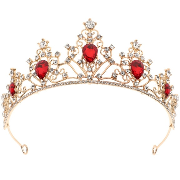 PAMINGONO Bridal Tiara Rhinestone Crown 1Pack Red Classic Headwear for Proms