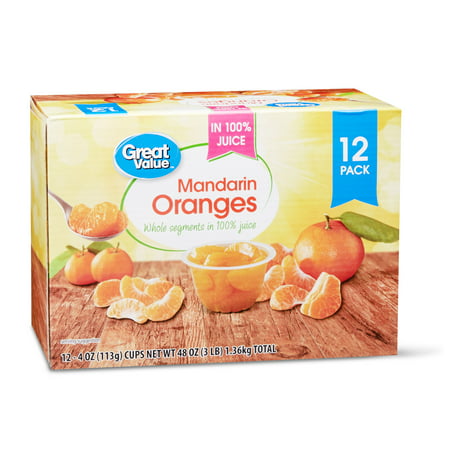 (12 Pack) Great Value Mandarin Oranges in 100% Juice, 4 oz (Best Way To Store Mandarin Oranges)