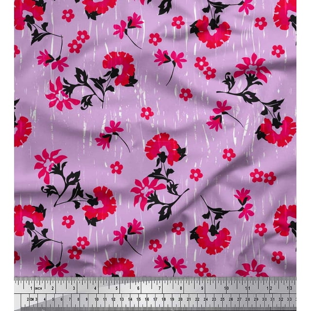 Soimoi Tissu Popeline de Coton Feuilles & Floral Imprimé Artistique au Mètre 42 Pouces de Large