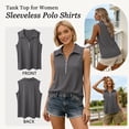 thumbnail image 6 of TEMOFON Womens Tank Top Summer Zipper V Neck Sleeveless Ribbed Tank Tops Gray Dressy Casual Polo Camisole Tops L, 6 of 7