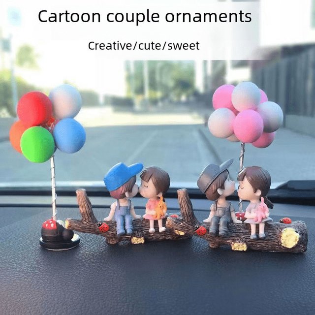 Decoración de coche con forma de rama de árbol y pareja, decoración de consola central de dibujos animados, globo de confesión