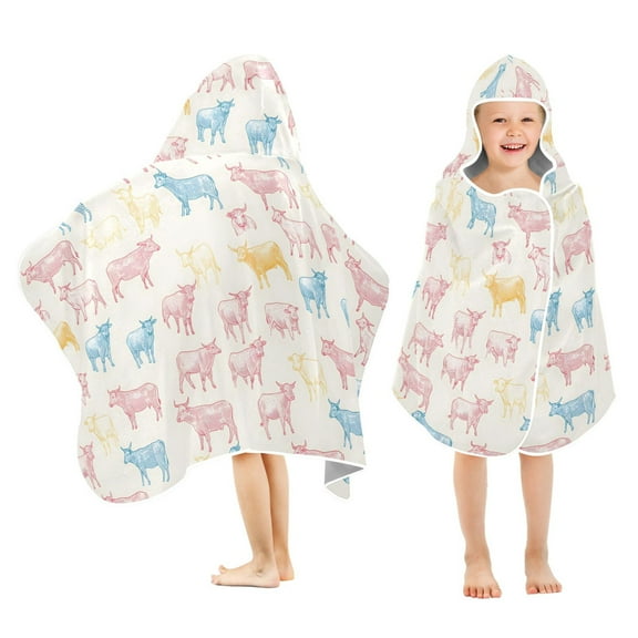 joogoo Cattles Pattern Kids Hooded Beach Towel Baby Bath Towel 23.5"x50"