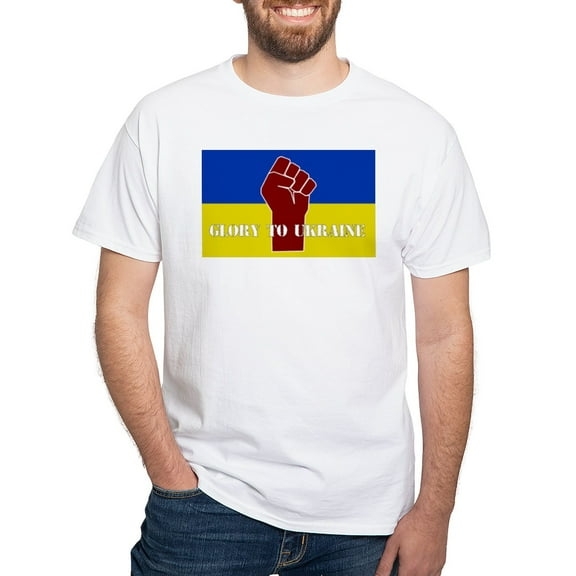 CafePress - Glory To Ukraine T Shirt - Men's White Classic Cotton T-Shirts