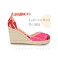 thumbnail image 3 of BLISSFUL STEP Platform Espadrilles Closed Toe Wedge Heel Sandals for Women Red 7, 3 of 6