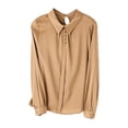 thumbnail image 2 of Blusas y camisas elegantes de seda auténtica con cuello Peter Pan para mujer, estilo coreano, primavera y otoño, nuevo diseño de color sólido, 2022, 2 of 5