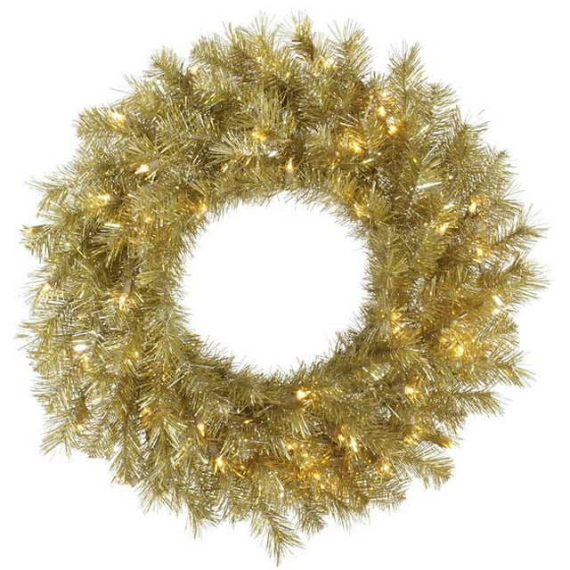 Vickerman A147748 48 in. Gold & Silver Tinsel Wreath with 100 Clear LED Light