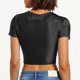 thumbnail image 4 of Mujeres Manga Corta Tops Casual Nuevo Cuello Redondo Imitación Cuero de Manga Corta Top, 95% Poliéster 5% Camiseta de Spandex, Lavado a Mano Hogar Desgaste, 4 of 9