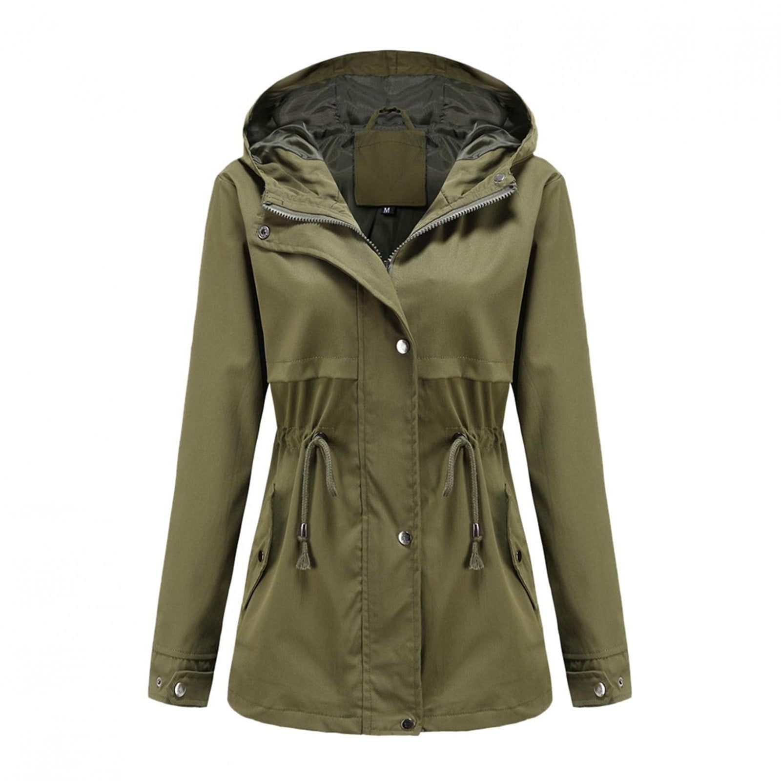 Women Track Jacket Plain Waterproof Jacket with Removable Hood Zip up ...