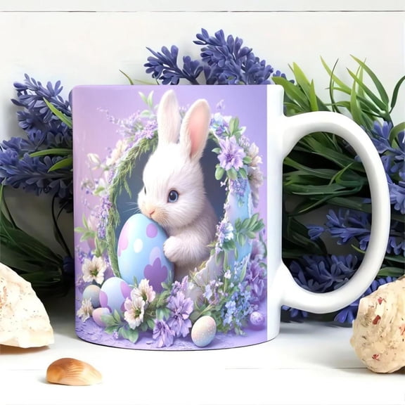 Woods 11oz Ceramic Easter Bunny Coffee Mug with Floral Design Christmas Valentine s Day Birthdays and Office Celebrations Hand Wash Only Coffee Gifts Best Christmas