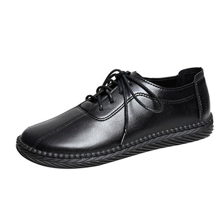 

Casual Shoes for Women Fashion Autumn Women Casual Shoes Flat Soft Sole Comfortable Lace Up Solid Color Shallow Mouth Women Casual Shoes Artificial Leather Black 38
