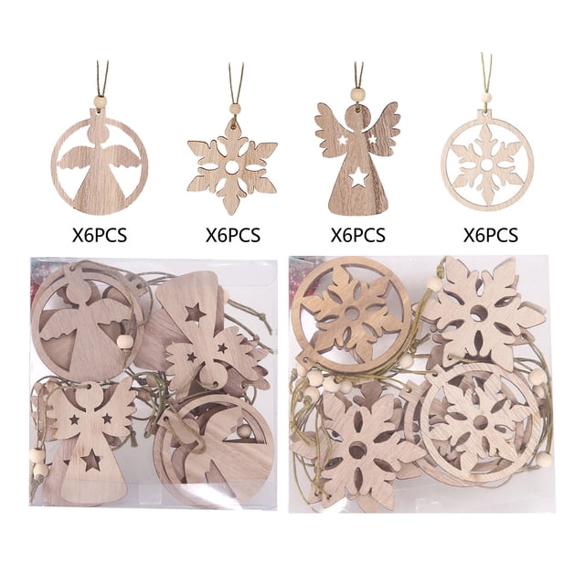 Xihbxyly Adornos Navideños de Madera, Juego de 24 Piezas, Papá Noel, Muñeco de Nieve, Diseño de Camión Rojo Vintage, Decoración de Árbol Diy, Etiquetas de Regalo Navideñas, Decoración para Fiestas de